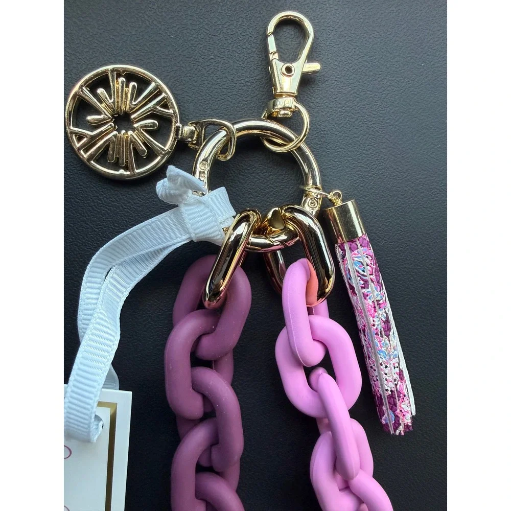Lilly Pulitzer Marena Cherry Resin Chain Keychain‎ Pink Purple Tassel Gold Charm
